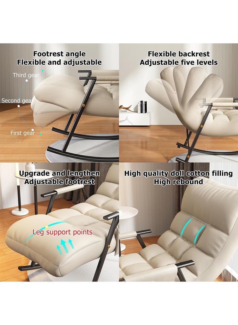 Taimi كرسي هزاز مريح قابل للتعديل، أريكة مريحة قابلة للإمالة مع مسند رأس ومسند قدم قابلين للتعديل وجيوب تخزين جانبية، كرسي استرخاء لغرفة المعيشة، غرفة النوم والمكتب - بيج - Image 3
