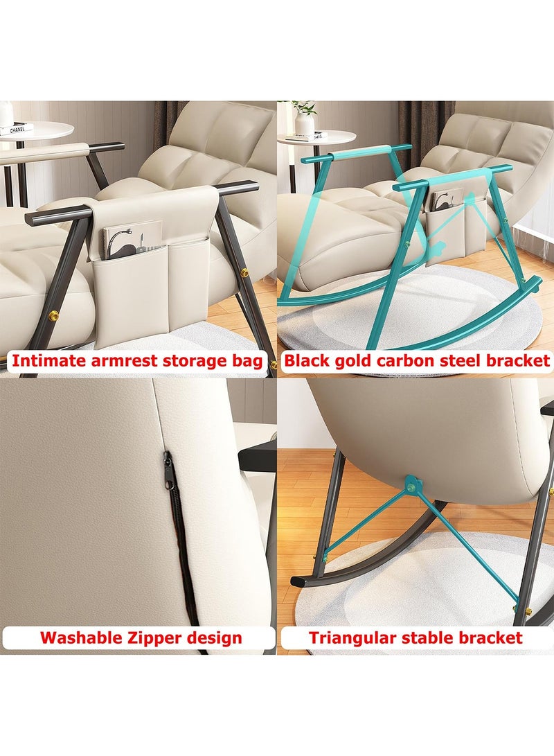 Taimi كرسي هزاز مريح قابل للتعديل، أريكة مريحة قابلة للإمالة مع مسند رأس ومسند قدم قابلين للتعديل وجيوب تخزين جانبية، كرسي استرخاء لغرفة المعيشة، غرفة النوم والمكتب - بيج - Image 4