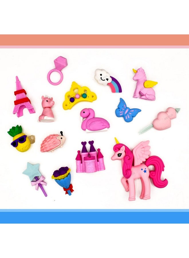 كيديتوس مجموعة ممحاة كيديتو من 15 قطعة، لعبة قصر القصص الخيالية للبنات، مجموعة ممحاة أنيقة للأطفال، مجموعة أدوات مكتبية مدرسية، هدية عيد ميلاد، متعددة الاستخدامات - Image 2