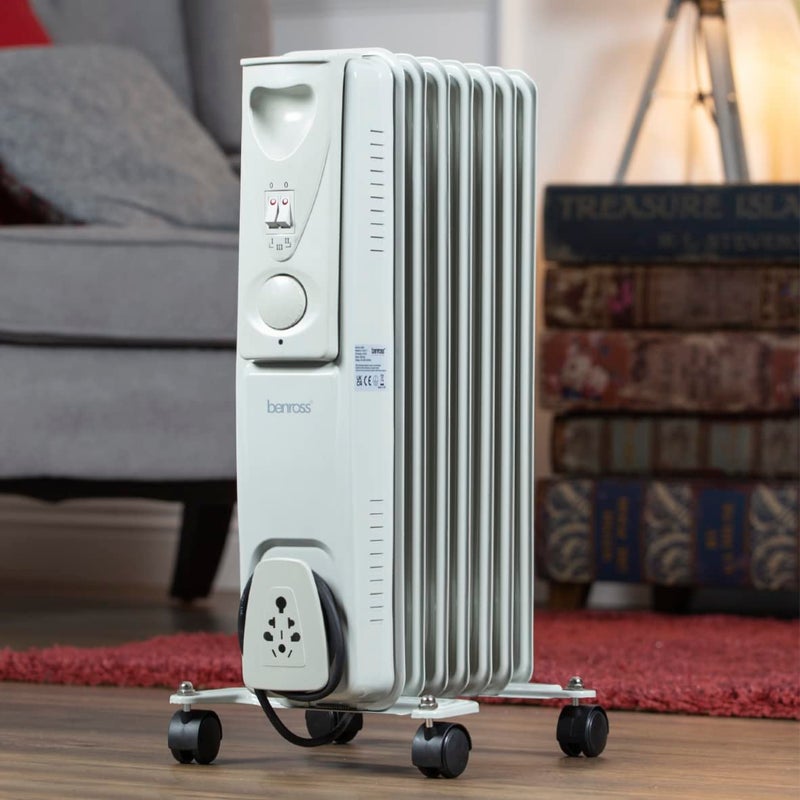 Benross Benross 42690 Portable 7 Fin Oil Filled Radiator/Adjustable Thermostat/Automatic Overheat Protection/Cool Touch Carry Handle / 1500W / White  - Image 2