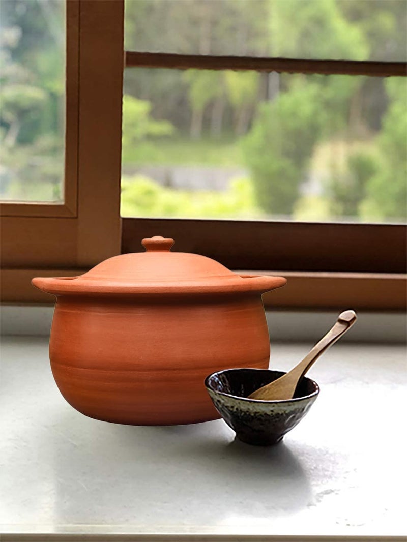 EZAHK Handmade Clay Earthen Kadai Pot with Lid for Cooking & Serving - Brown (1.5 liter), Natural and Traditional Pure |Non-Stick | - Image 5