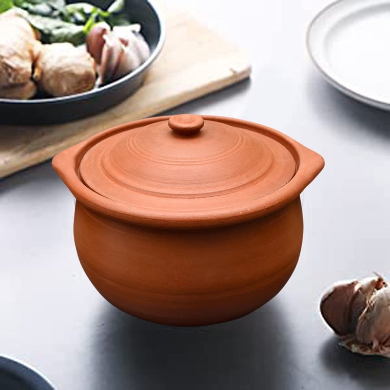 EZAHK Handmade Clay Earthen Kadai Pot with Lid for Cooking & Serving - Brown (1.5 liter), Natural and Traditional Pure |Non-Stick | - Image 3