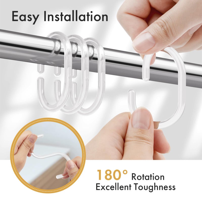 Amazer Plastic Shower Curtain Rings, Shower Curtain Hooks, 24 Pcs C Shaped Shower Hooks for Shower Curtain, Clear Shower Curtain Hooks for Bathroom - Image 3