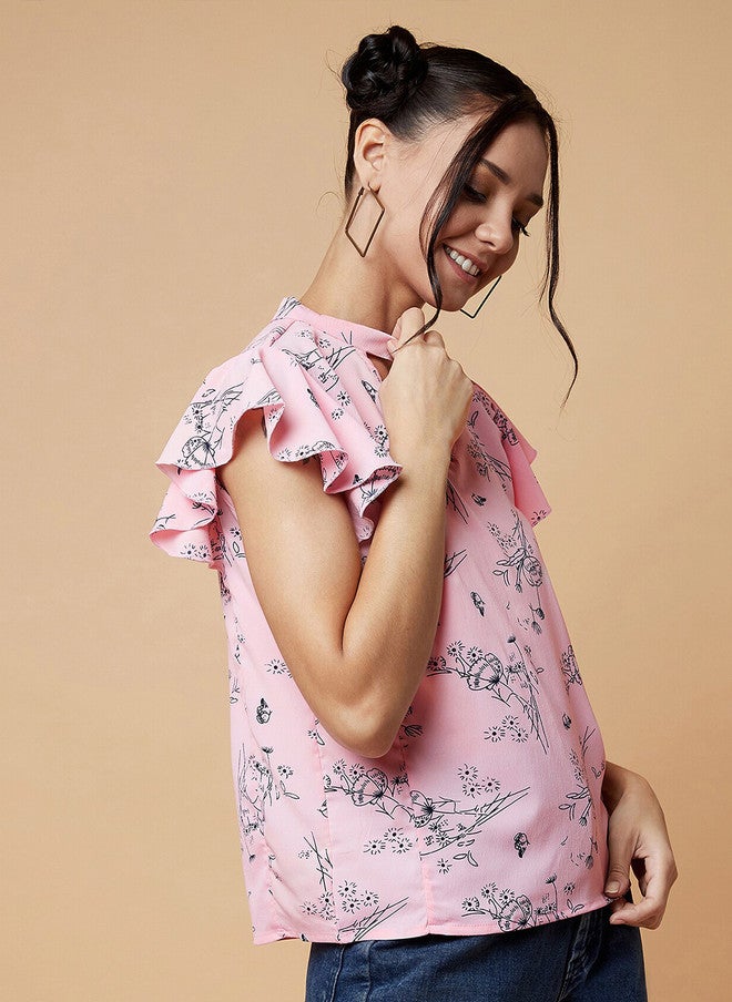 CHIMPAAANZEE Pink Floral Print Choker Neck Top - Image 3