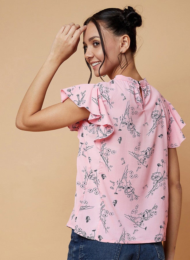 CHIMPAAANZEE Pink Floral Print Choker Neck Top - Image 5