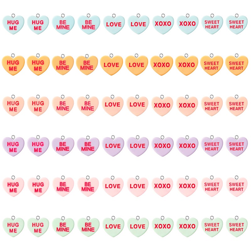 PANTIDE 60Pcs Valentine's Day Conversation Heart Charms Colorful Resin Pendant for Jewelry Making Necklace Bracelet Earring DIY Art Craft Accessories, Anniversary Birthday Bulk Gift for Women - Image 1
