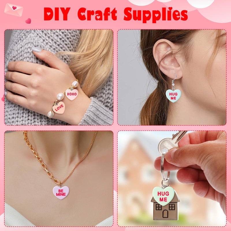 PANTIDE 60Pcs Valentine's Day Conversation Heart Charms Colorful Resin Pendant for Jewelry Making Necklace Bracelet Earring DIY Art Craft Accessories, Anniversary Birthday Bulk Gift for Women - Image 5