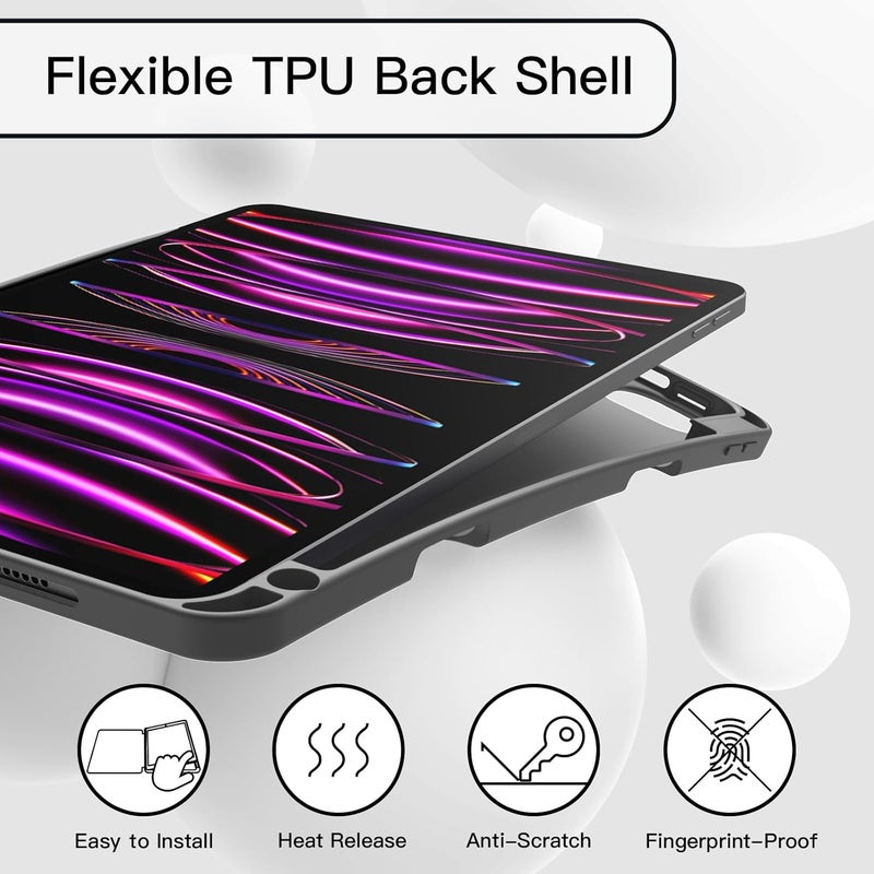 جي تيك حافظة لجهاز آيباد برو 11 بوصة (موديل 2022/2021/2020) مع حامل قلم، تدعم شحن القلم الثاني، غطاء رفيع للجهاز اللوحي مع ظهر ناعم من البولي يوريثان الحراري، خاصية الإيقاظ/السكون التلقائي (رمادي فضائي) - Image 3