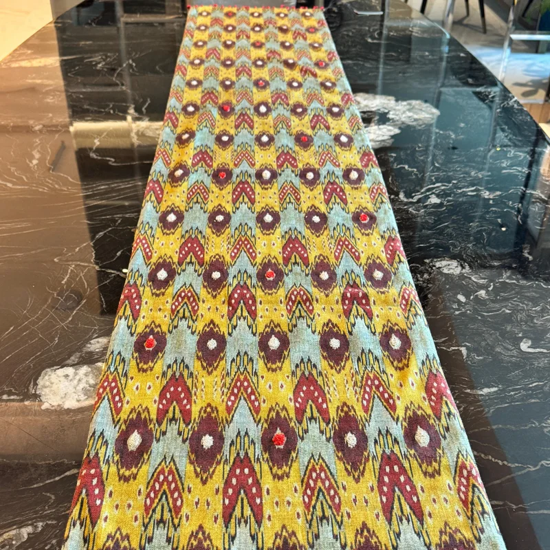 Tohfa Luxe Ikat Woven Embroidered Table Runner with Tassels – 250 x 40 cm