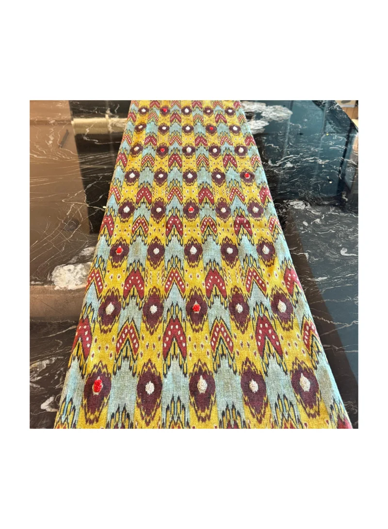 Tohfa Luxe Ikat Woven Embroidered Table Runner with Tassels â€“ 250 x 40 cm