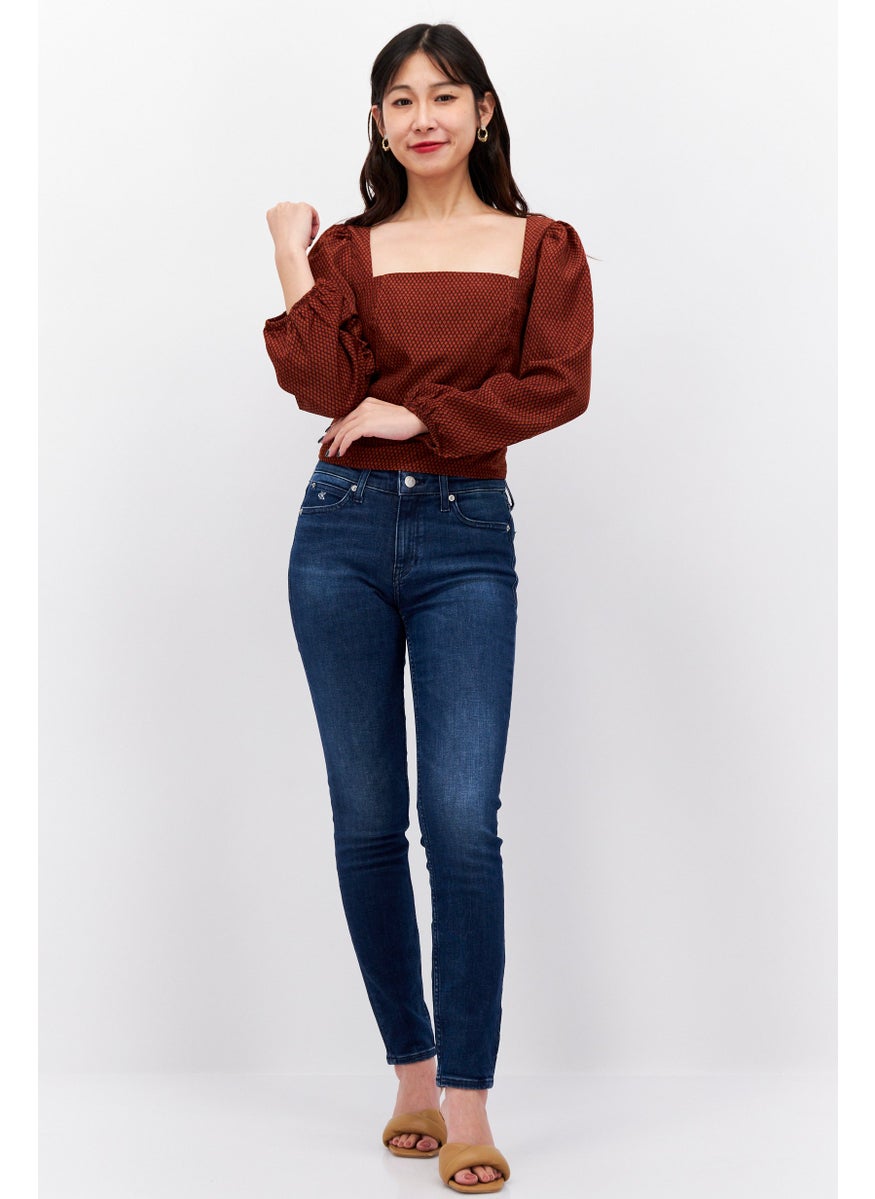 Levi's - Women Square Neck Long Sleeve Allover Print Top, Brown - Image 1