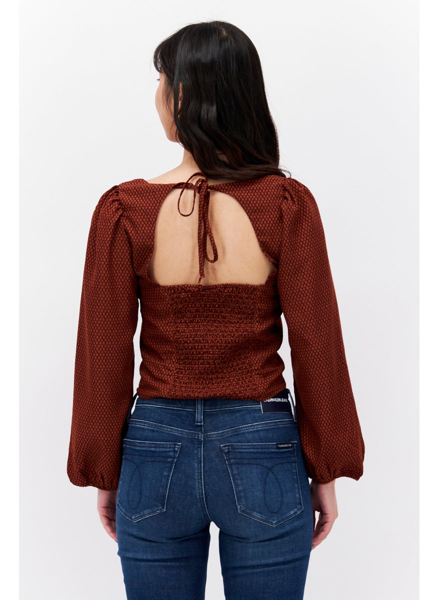 Levi's - Women Square Neck Long Sleeve Allover Print Top, Brown - Image 1