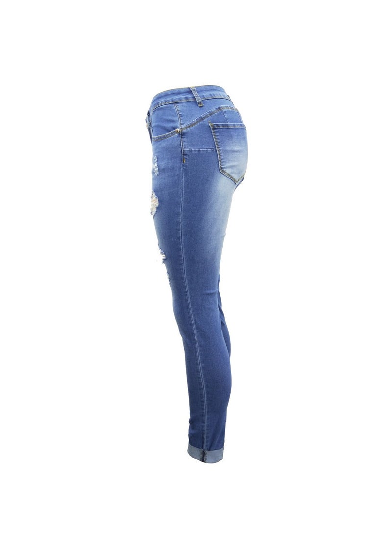 Loquat Slim Hips Lift Small Foot Ripped Women's Jeans  - Image 2