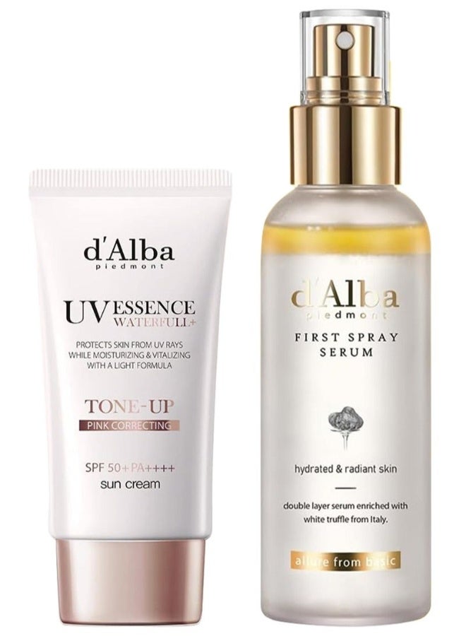 D'alba Piedmont Italian White Vegan Face Moisturizing Duo - Moisturizing Glossing Face Spray Serum + Truffle Waterfull Tone-up Sunscreen,Tinted Moisturizer with SPF 50+ PA++++ - Image 1