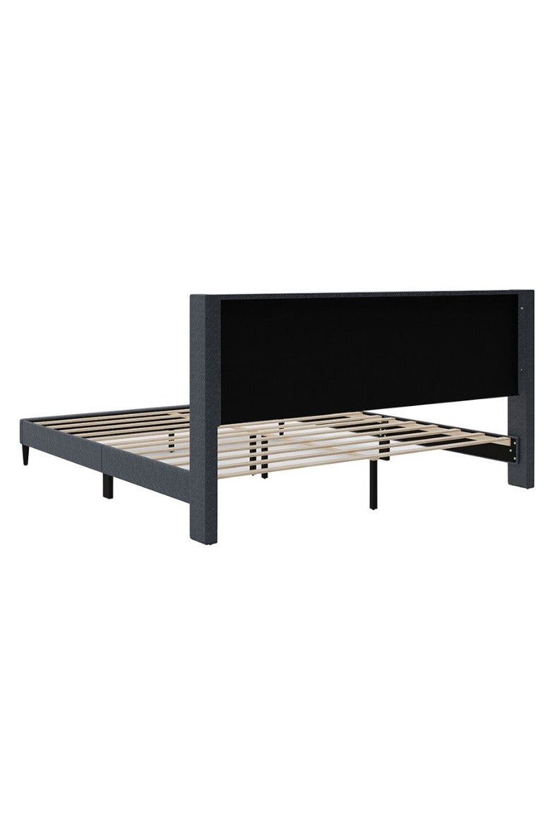 رويال أوك سرير رويالووك ويلو مزدوج كبير، إطار خشبي متين، لوح رأس مبطن بالقماش الكتان، تصميم عصري، حجم كينج، لون داكن/بيج - Image 5