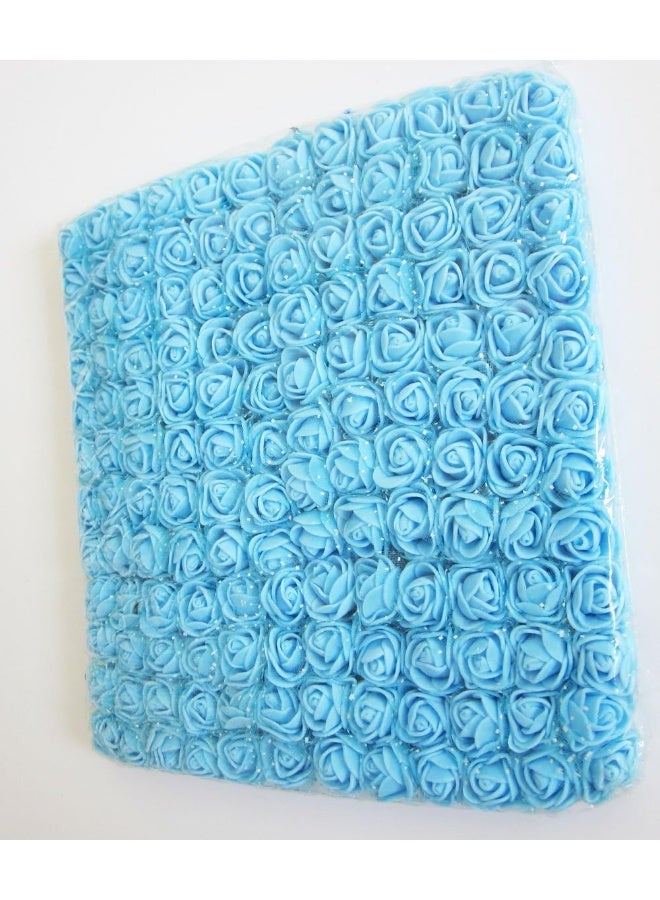 Artfen Mini Fake Rose Flower Heads 144pcs Mini Artificial Roses DIY Wedding Flowers Accessories Make Bridal Hair Clips Headbands Dress (Bottom add Gauze) Blue - Image 5