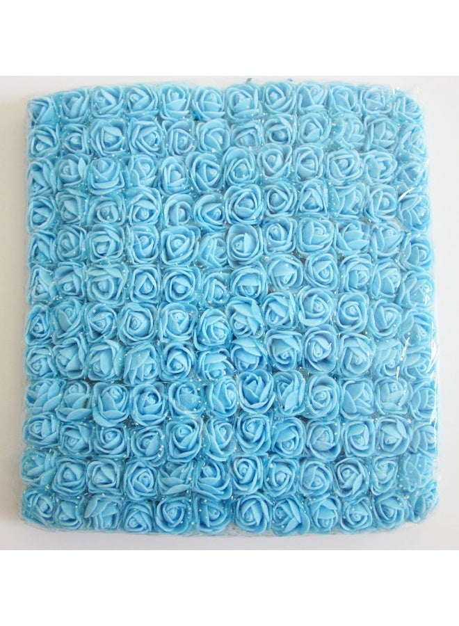 Artfen Mini Fake Rose Flower Heads 144pcs Mini Artificial Roses DIY Wedding Flowers Accessories Make Bridal Hair Clips Headbands Dress (Bottom add Gauze) Blue - Image 4