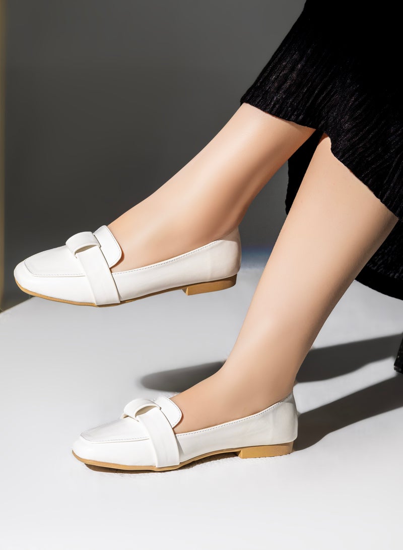 باليرينا جلد مسطح سهل الارتداء - BN-509 - ابيض