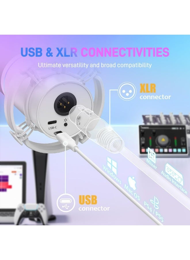ماونو ميكروفون MAONO دايناميك XLR/USB، مخصص للجيمينغ مع إضاءة RGB، مزوّد ببرنامج للتحكم، وزر كتم الصوت، وزر للتحكم في الـ Gain، وضبط الصوت، ومخرج سماعة رأس للبث والتسجيل والبودكاست – موديل PD200X (أبيض) - Image 4