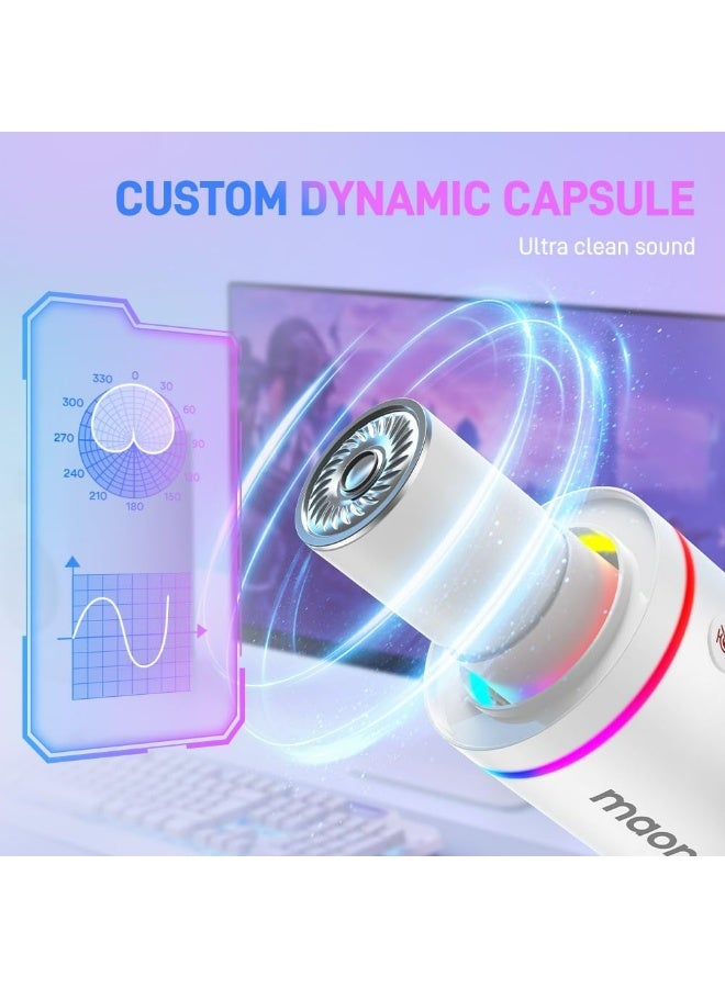 ماونو ميكروفون MAONO دايناميك XLR/USB، مخصص للجيمينغ مع إضاءة RGB، مزوّد ببرنامج للتحكم، وزر كتم الصوت، وزر للتحكم في الـ Gain، وضبط الصوت، ومخرج سماعة رأس للبث والتسجيل والبودكاست – موديل PD200X (أبيض) - Image 2