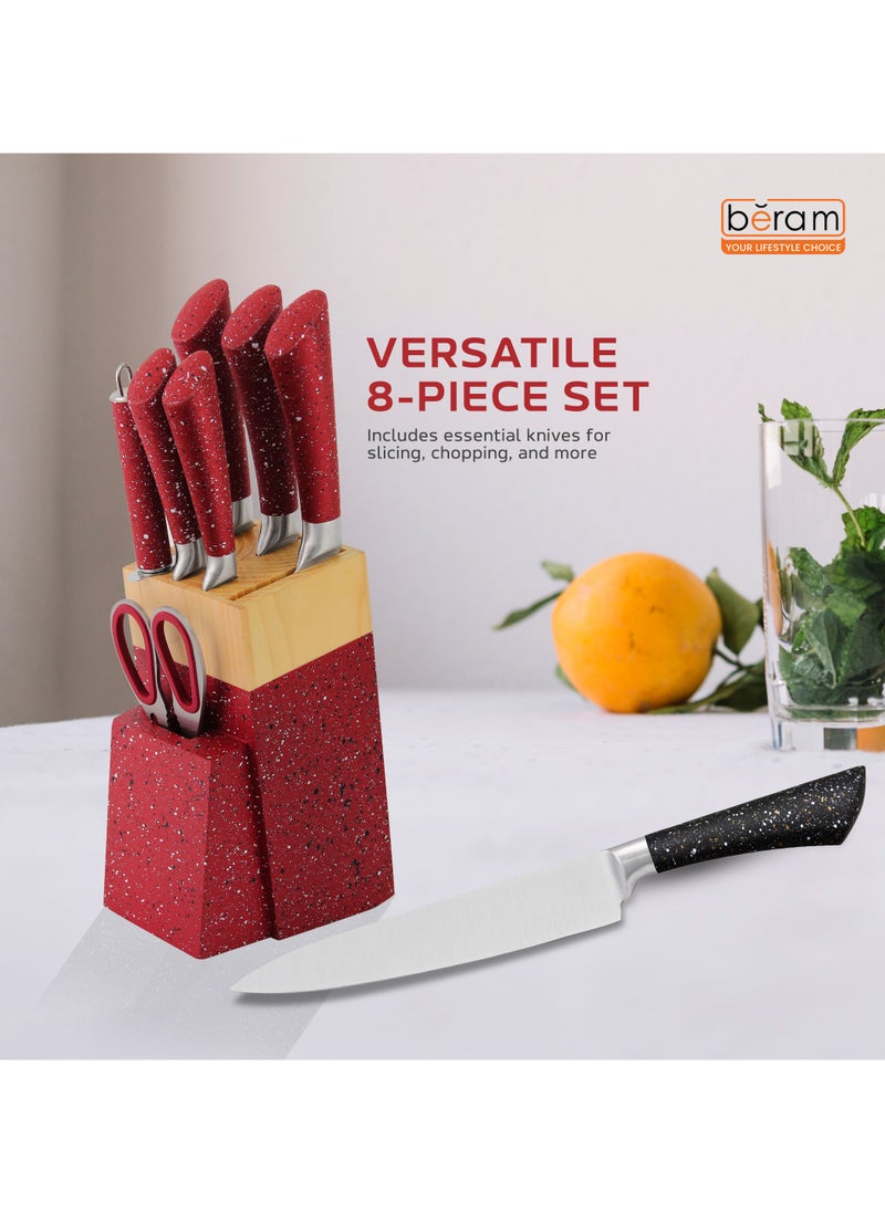 HausRoland 8 Pieces Kitchen Knife Set, Stainless Steel Blades, Wooden Blocks, Ergonomic Handles, Sleek Storage Rack, Non Stick Kitchen Knives, Heat Resistant, Food Grade  - Image 2