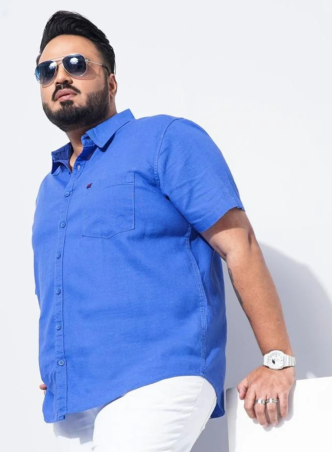 تايك تو قميص رجالي بمقاس كبير قطني أزرق سادة