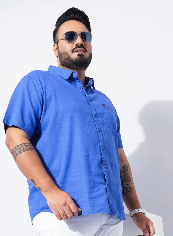 Take Two Plus Size Solid Blue Cotton Shirt By Hardsoda