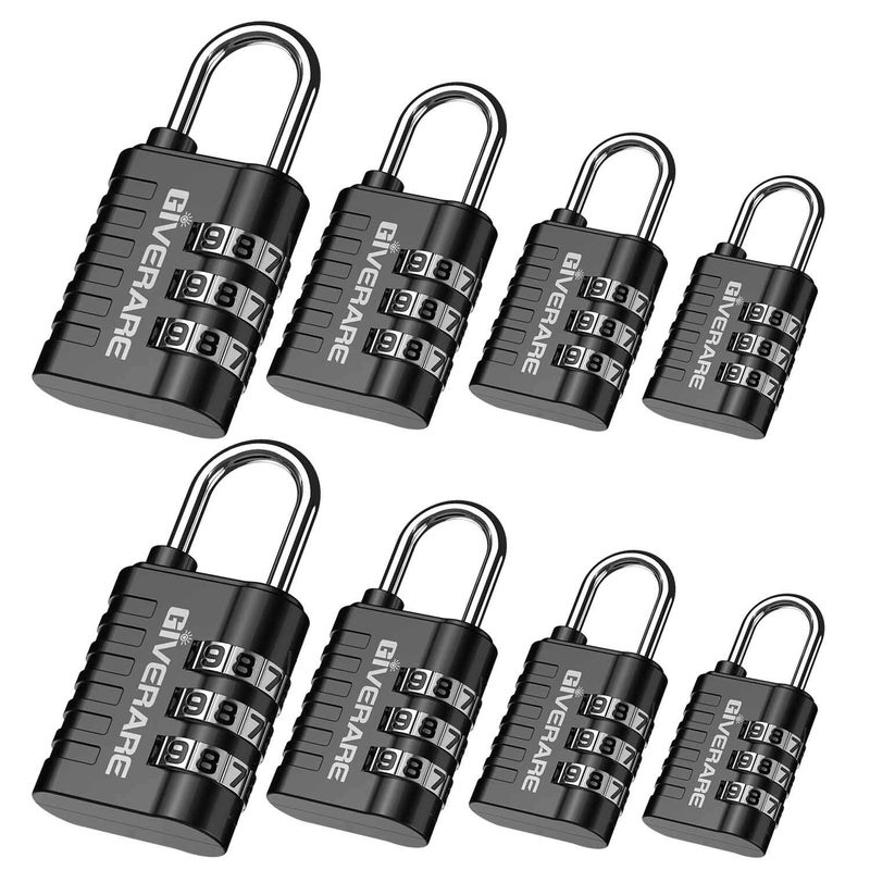 GIVERARE 8 Pack Combination Lock 3Digit Padlock Keyless Resettable Luggage Locks for Backpack Gym School Employee Locker Weatherproof Travel Lock for Fence Backyard Gate Hasp CaseBlack