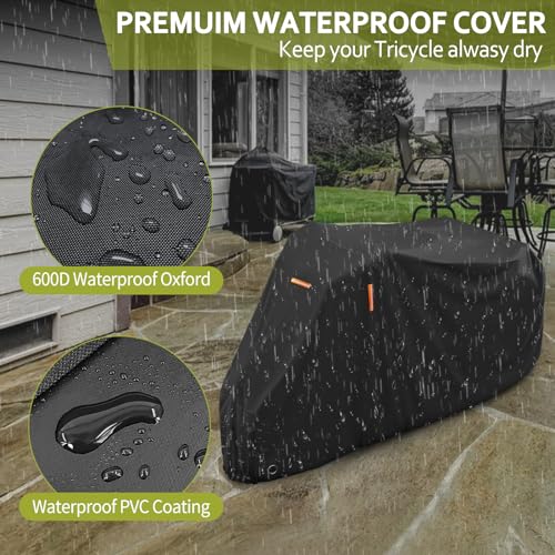 STARTWO Adult Tricycle Electric Trike Cover, Bike Storage Outdoor Waterproof, Windproof Bicycle Protective, Dustproof Bike Covers Black - Image 4