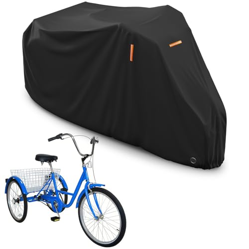 STARTWO Adult Tricycle Electric Trike Cover, Bike Storage Outdoor Waterproof, Windproof Bicycle Protective, Dustproof Bike Covers Black - Image 1
