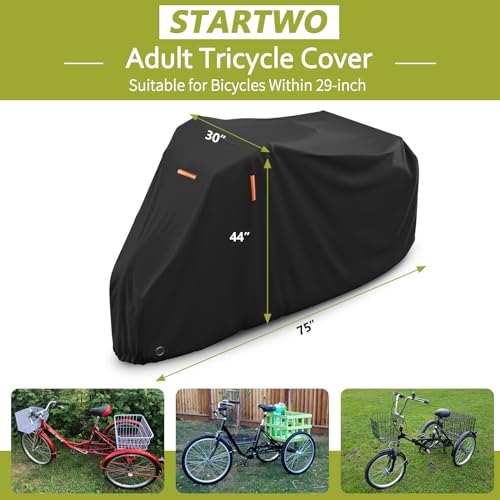 STARTWO Adult Tricycle Electric Trike Cover, Bike Storage Outdoor Waterproof, Windproof Bicycle Protective, Dustproof Bike Covers Black - Image 2