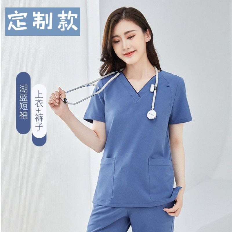 Quick-Drying Hand-Washing Clothes Surgical Clothes Elastic Womens Short-Sleeved Operating Room Nurse Work Clothes High-End Doctors Hand-Brushing Clothes Long-Sleeved Women's lake blue short sleeve suit customized 