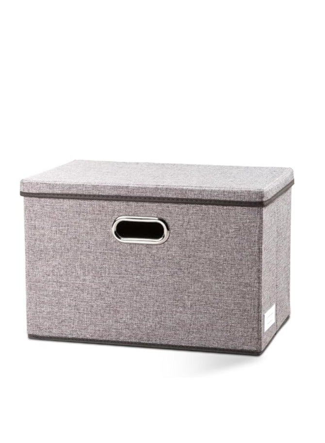 PRANDOM Large Foldable Storage Bin with Lid [1-Pack] Linen Fabric Decorative Storage Box Organizer Containers Basket Cube with Handles Divider for Bedroom Closet Office Living Room (17.7x11.8x11.8)