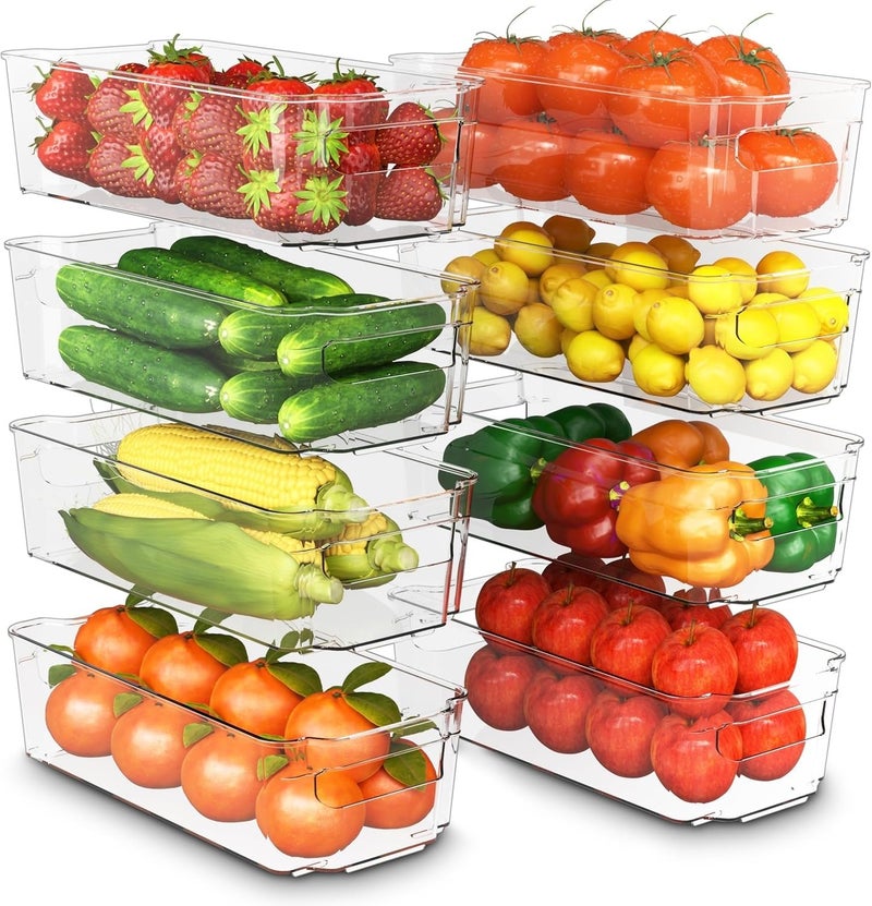 سكاي تاتش SKYTOUCH 8 عبوات صناديق تخزين شفافة قابلة للتكديس مع مقابض لتنظيم خزانة ثلاجة المطبخ خالية من مادة BPA