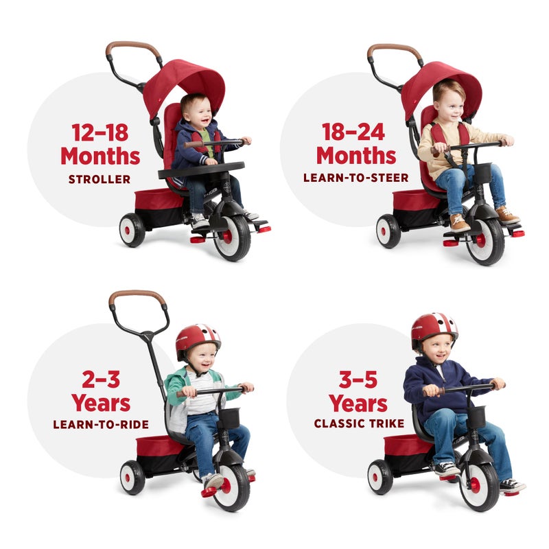 Radio Flyer City 4-in-1 Stroll 'N Trike, Red, for Riders 1-5 Years Old, 4 Riding Modes, 3 Point Harness with Comfort Pad, Parent Controlled Steering, Rear Storage, Stroller Tricycle for Toddlers - Image 5