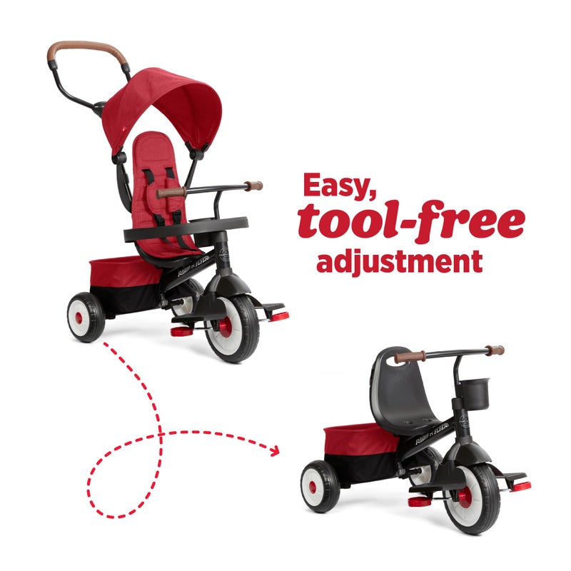 Radio Flyer City 4-in-1 Stroll 'N Trike, Red, for Riders 1-5 Years Old, 4 Riding Modes, 3 Point Harness with Comfort Pad, Parent Controlled Steering, Rear Storage, Stroller Tricycle for Toddlers - Image 4