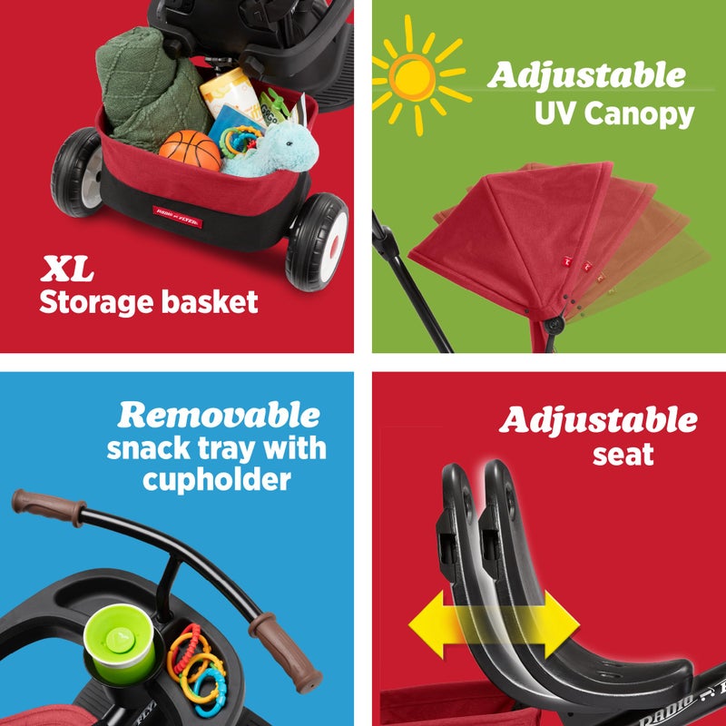 Radio Flyer City 4-in-1 Stroll 'N Trike, Red, for Riders 1-5 Years Old, 4 Riding Modes, 3 Point Harness with Comfort Pad, Parent Controlled Steering, Rear Storage, Stroller Tricycle for Toddlers - Image 3