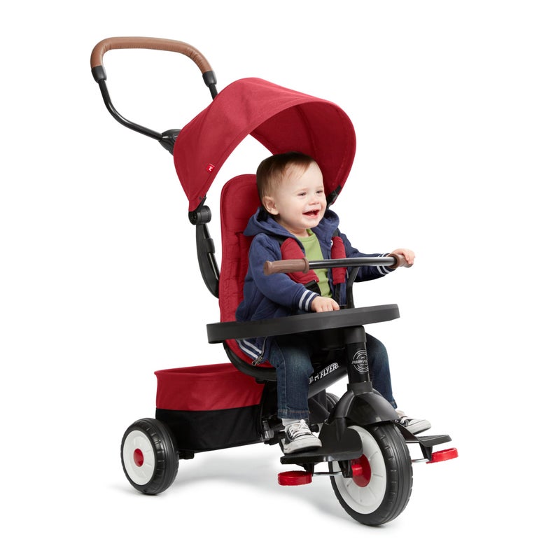 Radio Flyer City 4-in-1 Stroll 'N Trike, Red, for Riders 1-5 Years Old, 4 Riding Modes, 3 Point Harness with Comfort Pad, Parent Controlled Steering, Rear Storage, Stroller Tricycle for Toddlers - Image 1