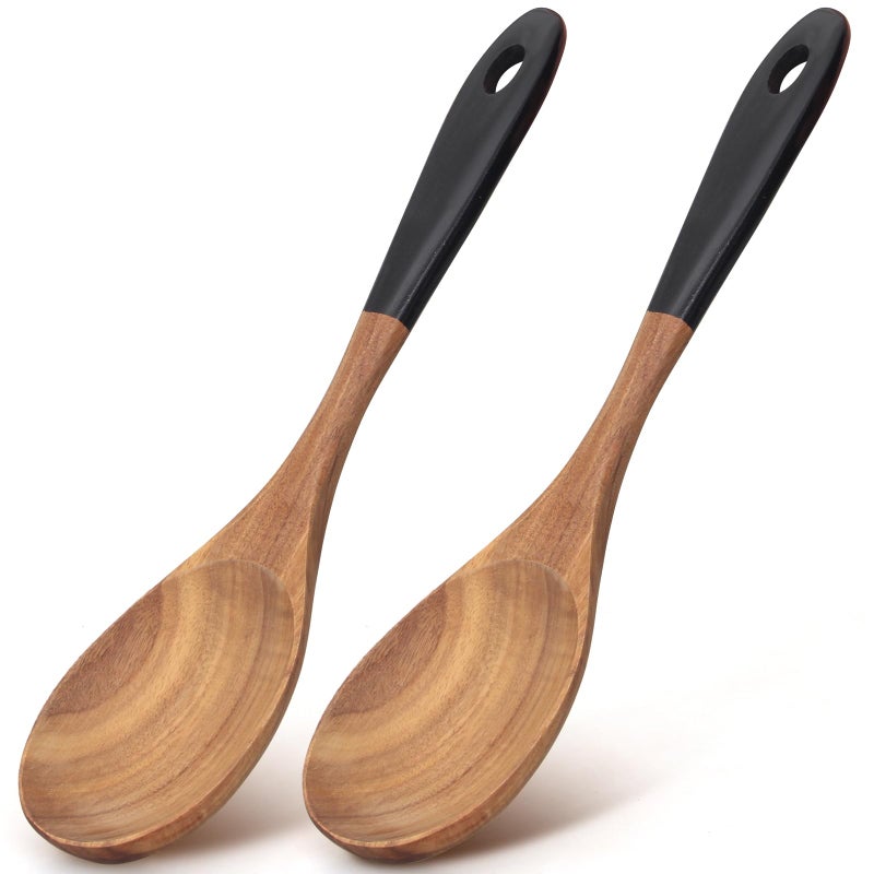 2 Pcs Large Wooden Spoons for Cooking Serving Utensils 12 Big Mixing Non Toxic Spoon for Baking Cooking Spatula Set Unique Acacia Wood Teak Long Stirring Spoons Ladle Kitchen Tools Gift