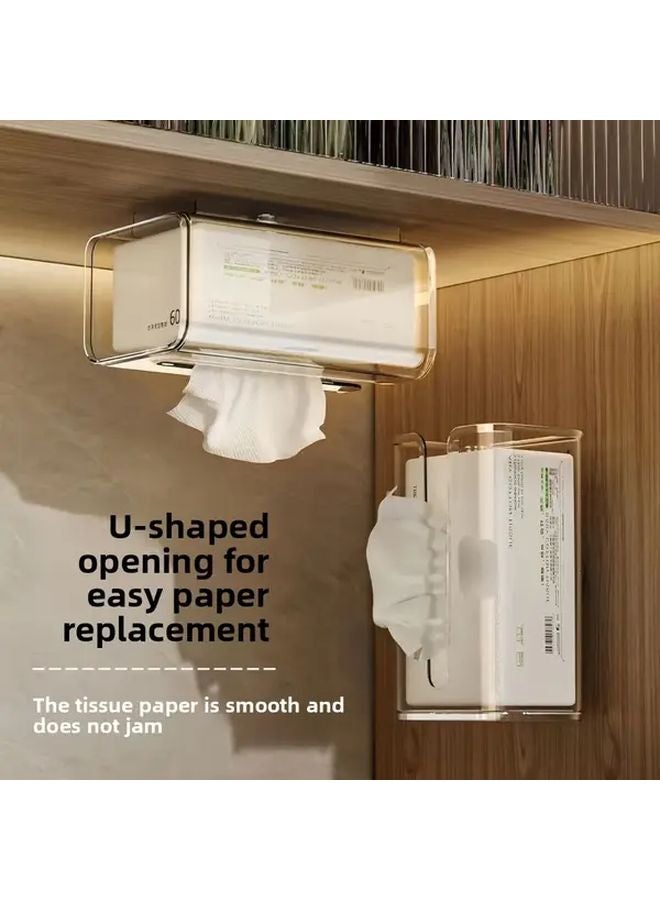 حامل علبة المناديل الملصوق على الحائط باللون الأخضر، صندوق تخزين بلاستيكي للمطبخ والحمام - Image 2