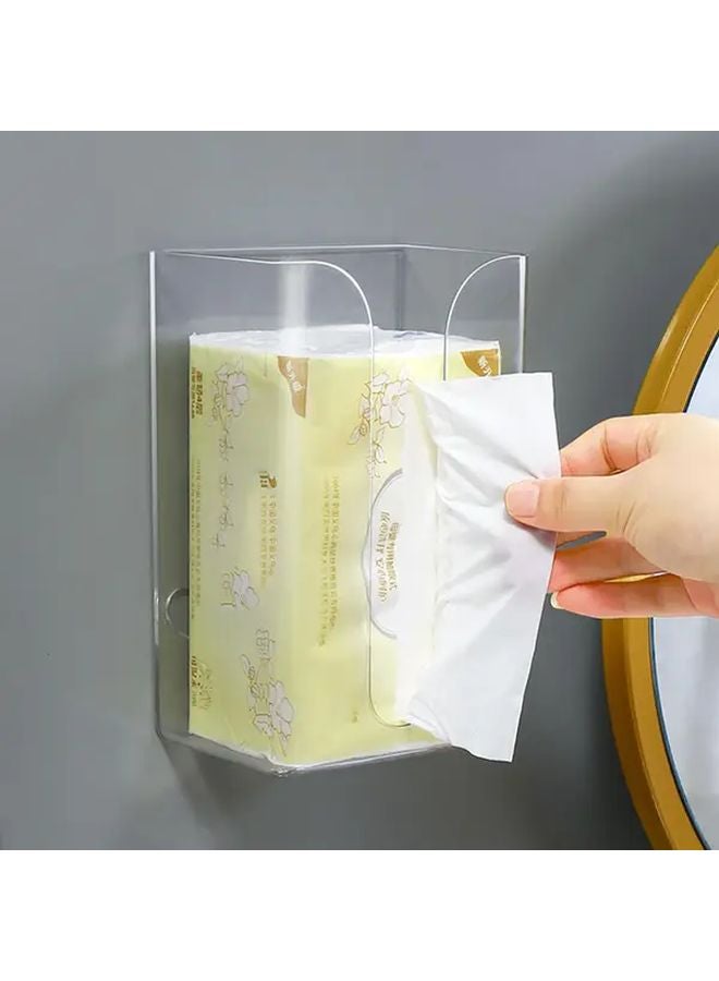 حامل علبة المناديل الملصوق على الحائط باللون الأخضر، صندوق تخزين بلاستيكي للمطبخ والحمام - Image 3