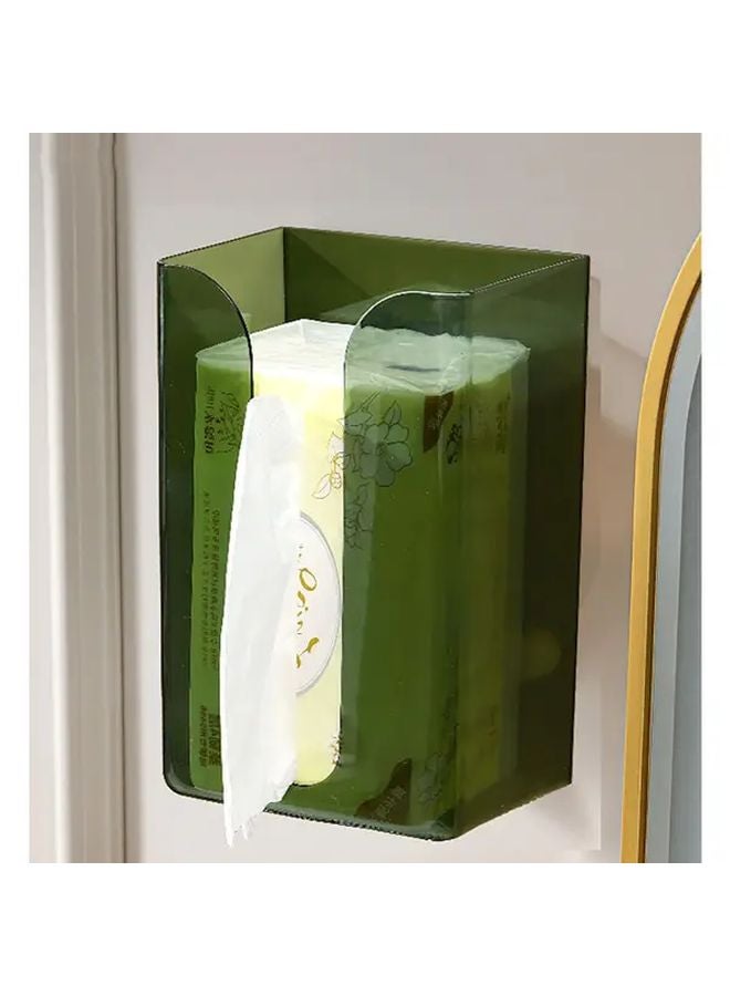 حامل علبة المناديل الملصوق على الحائط باللون الأخضر، صندوق تخزين بلاستيكي للمطبخ والحمام - Image 1