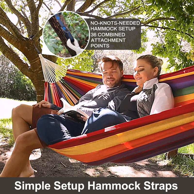 CHULIM Brazilian Double Hammock with Tree Straps,Extra Large 94x63IN,2 Persons Hammock for Backyard Patio Outdoor and Indoor,450lbs Weight Capacity,Soft Woven Cotton Fabric - Aqua Bule Stripe - Image 2