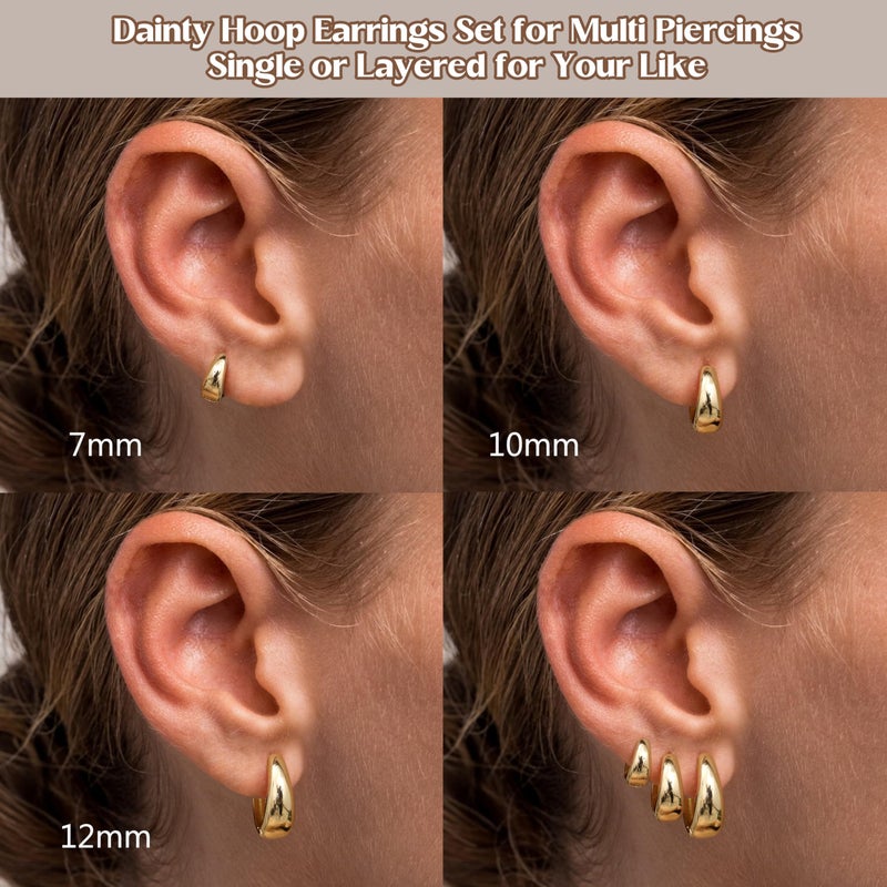 Besteel 3Pairs 14K Gold Plated Hoop Earrings Set for Women Chunky Earring Silver Plated Hypoallergenic Small Huggie Hoops Lightweight Tiny Thick Trendy Hoop Earrings Stacks for Multiple Piercing(14k gold plated) - Image 4