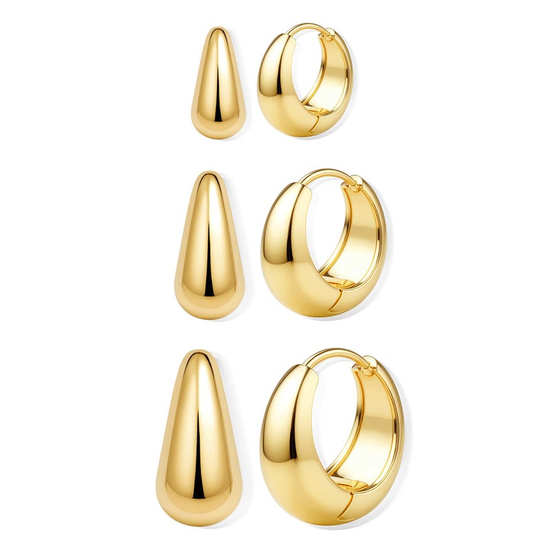 Besteel 3Pairs 14K Gold Plated Hoop Earrings Set for Women Chunky Earring Silver Plated Hypoallergenic Small Huggie Hoops Lightweight Tiny Thick Trendy Hoop Earrings Stacks for Multiple Piercing(14k gold plated) - Image 1