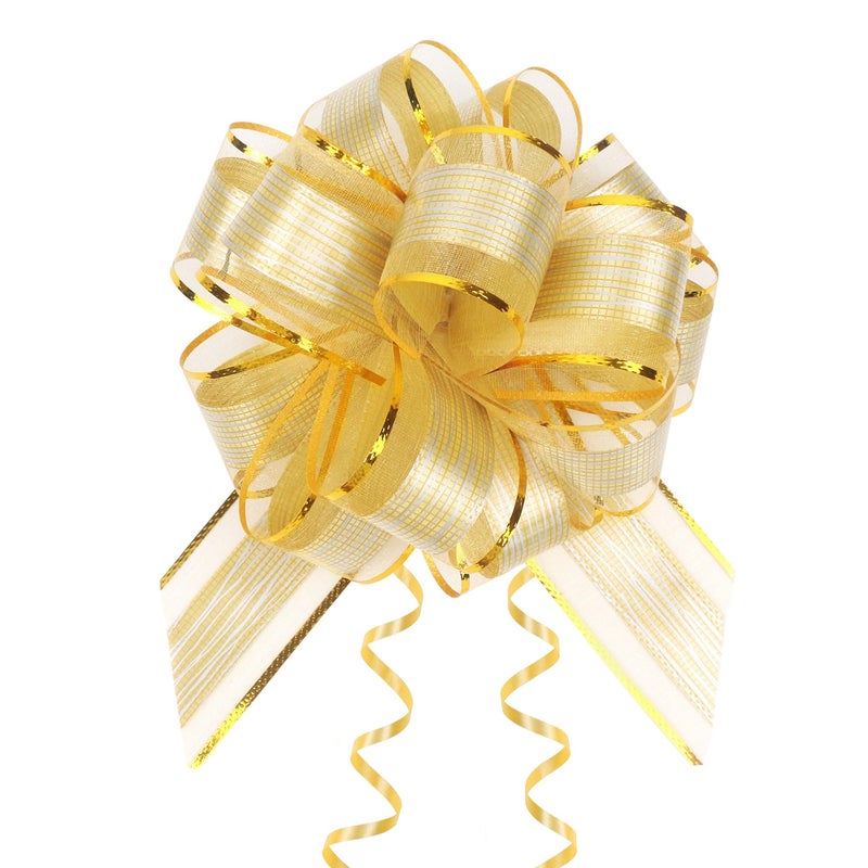 JOYIT 10 Pack Large Pull Bows 6 Inch Big Gold Bows for Gift Wrapping Ribbon Pull Bows for Mothers Day Wedding Baskets Birthdays Gift - Image 3