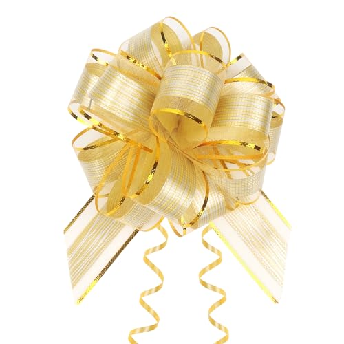 JOYIT 10 Pack Large Pull Bows 6 Inch Big Gold Bows for Gift Wrapping Ribbon Pull Bows for Mothers Day Wedding Baskets Birthdays Gift - Image 2