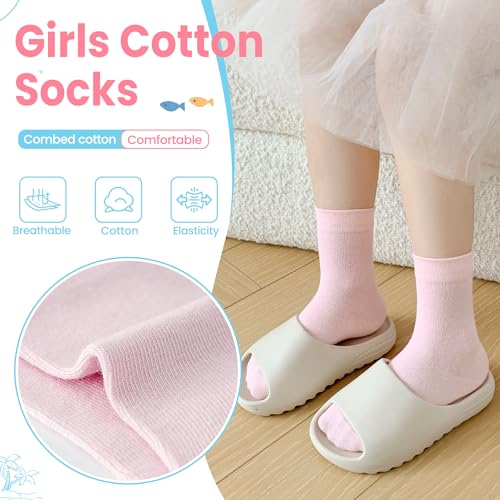Eocom Girls Socks Little Kids Crew Socks Cotton Cute Youth Dress Socks 6 Pairs (6 Pairs Mix Color, 6-8 Years) - Image 2