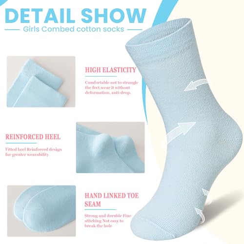 Eocom Girls Socks Little Kids Crew Socks Cotton Cute Youth Dress Socks 6 Pairs (6 Pairs Mix Color, 6-8 Years) - Image 4