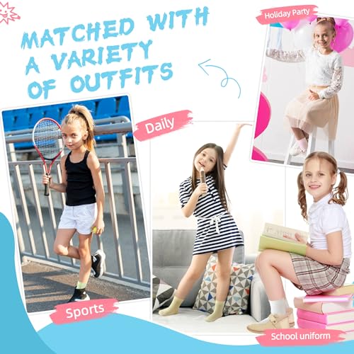 Eocom Girls Socks Little Kids Crew Socks Cotton Cute Youth Dress Socks 6 Pairs (6 Pairs Mix Color, 6-8 Years) - Image 5